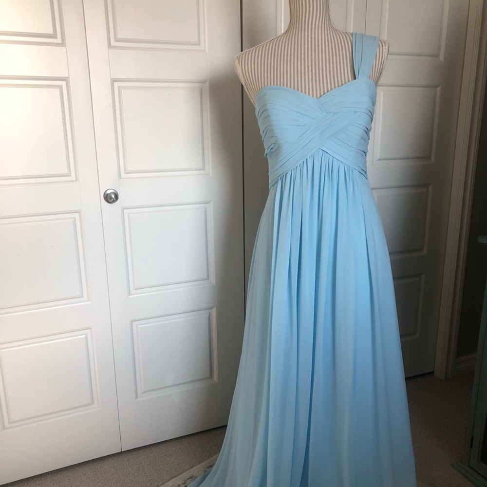 Baby Blue One-Shoulder Pleated Bodice Gown